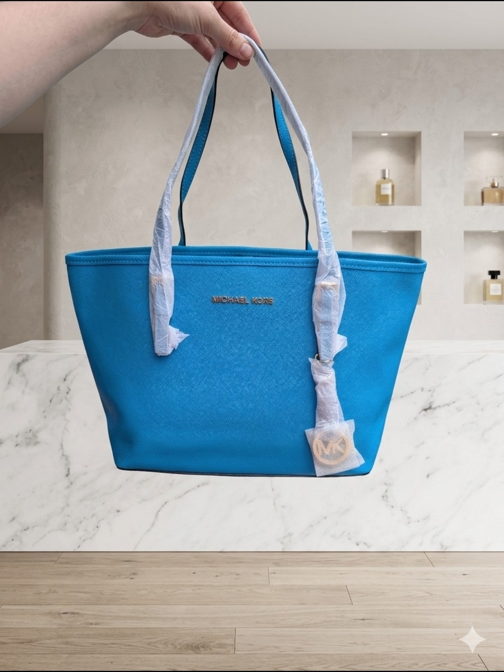 Michael Kors Jet Set Travel Small Leather Tote Bag Summer Blue (NWT)
